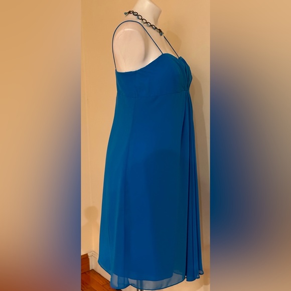Alfred Angelo Marine Blue Sheer Baby Doll/Shift Midi Dress Sz 10 Draped … - Picture 9 of 16